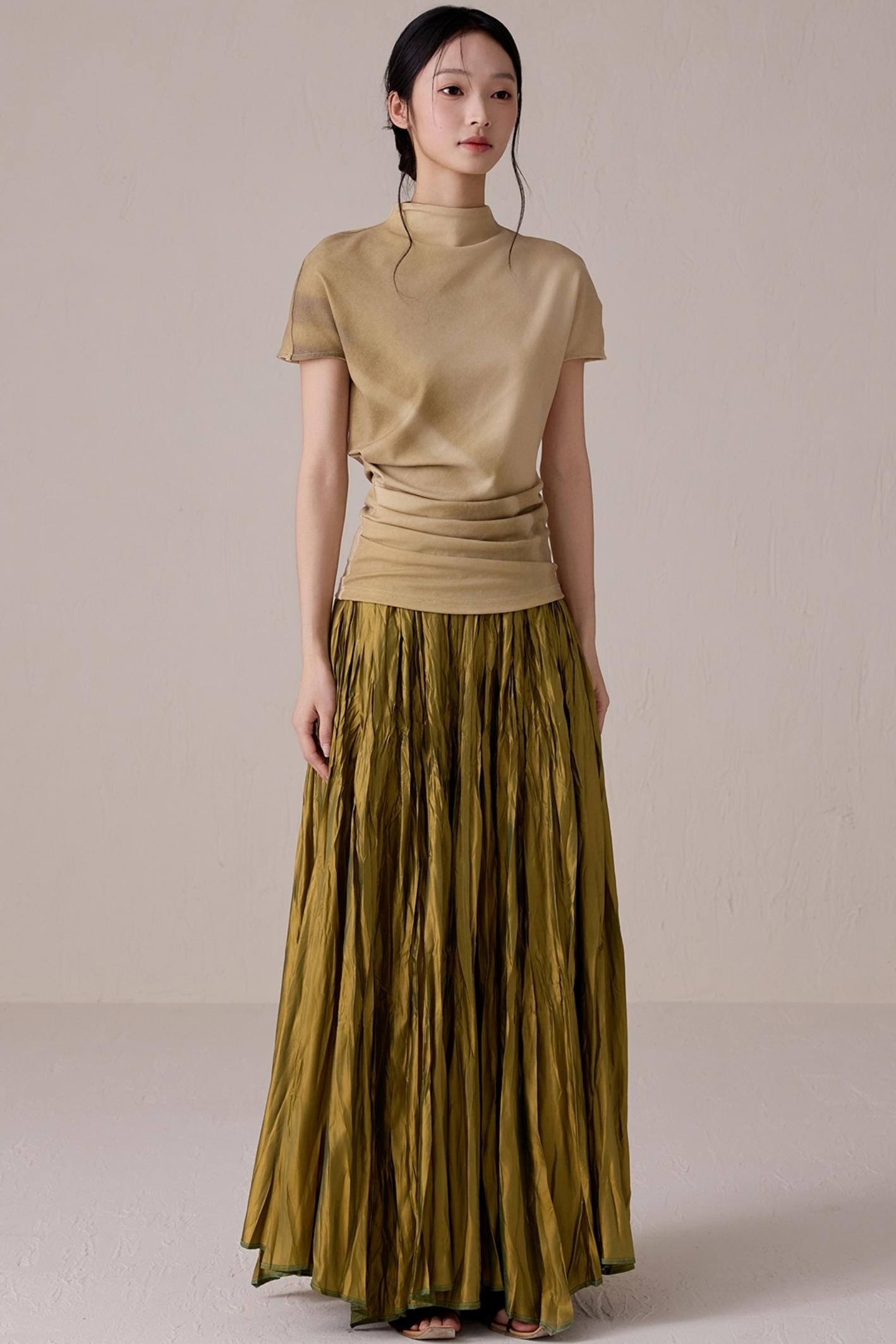 Pleated High Neck Tee