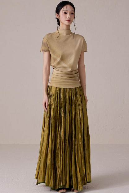 Pleated High Neck Tee