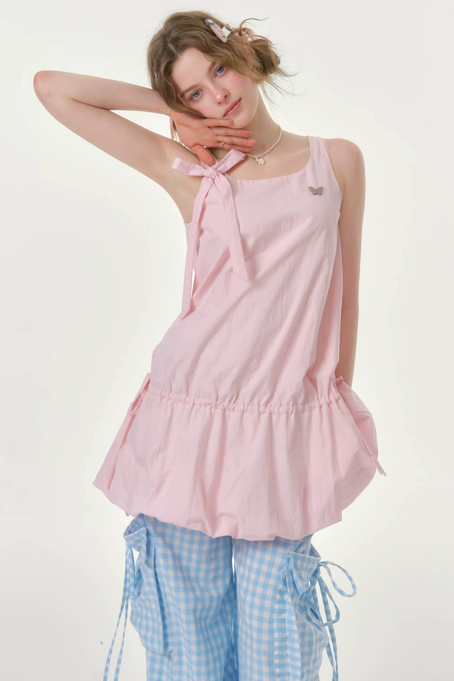 Peach Soda Lace-Up Camisole Dress