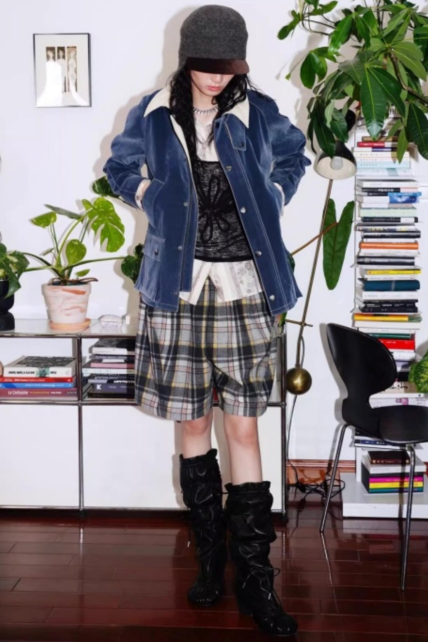 Vintage Plaid Wide-Leg Shorts