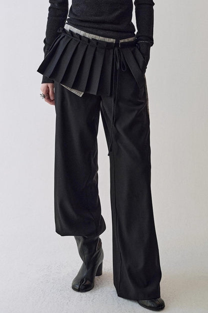 Pleated Wide-Leg Curtain Pants