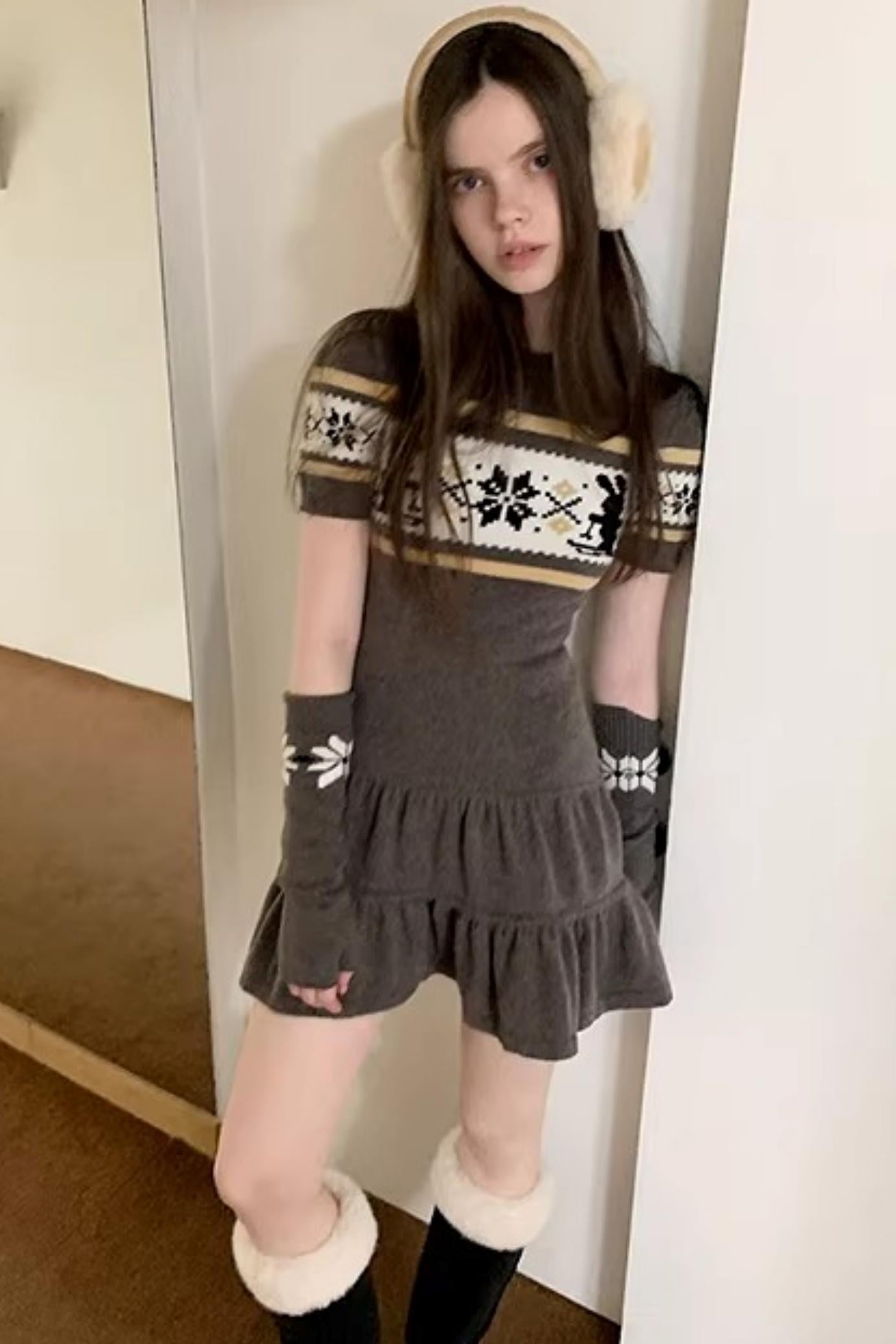 Fair Isle Rabbit A-Line Dress
