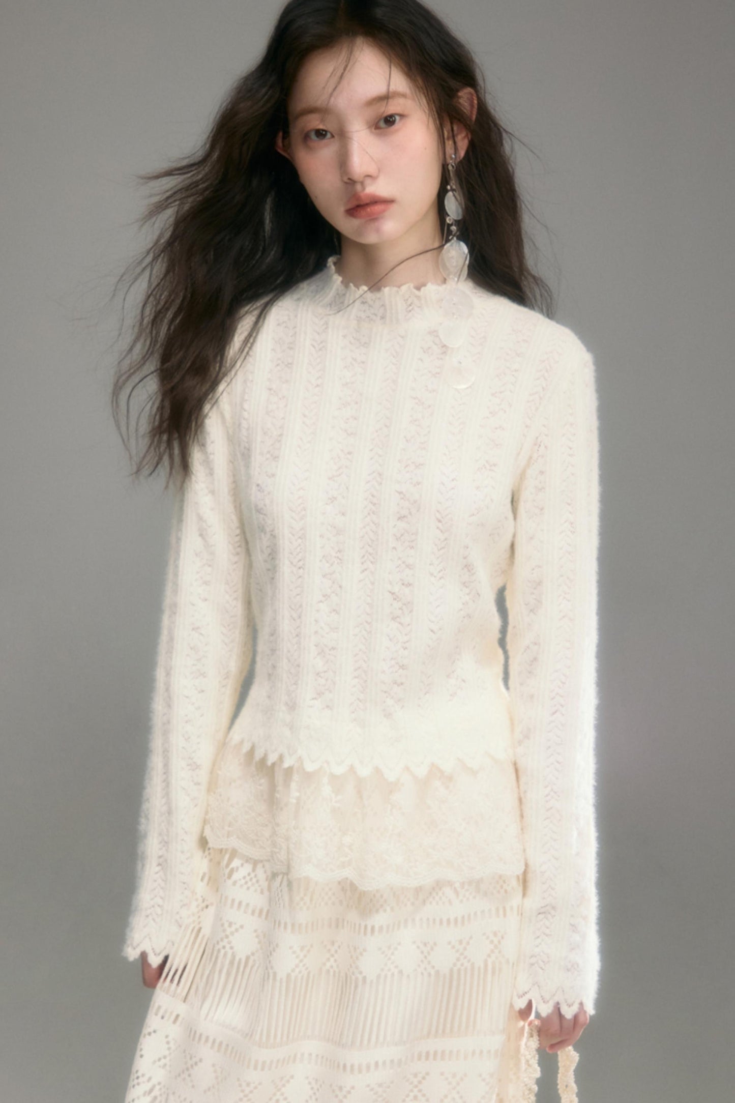 Cloud Lace Knit Long Sleeve Top
