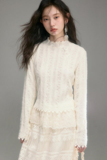 Cloud Lace Knit Long Sleeve Top