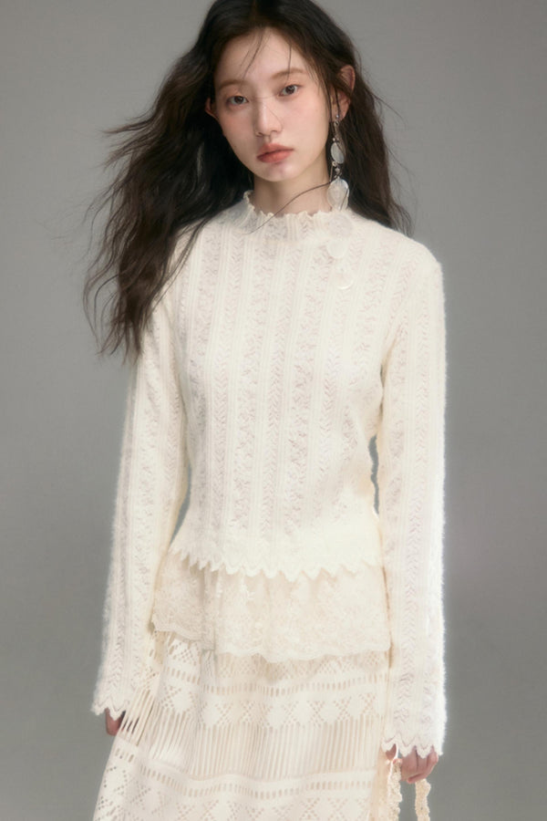 Cloud Lace Knit Long Sleeve Top