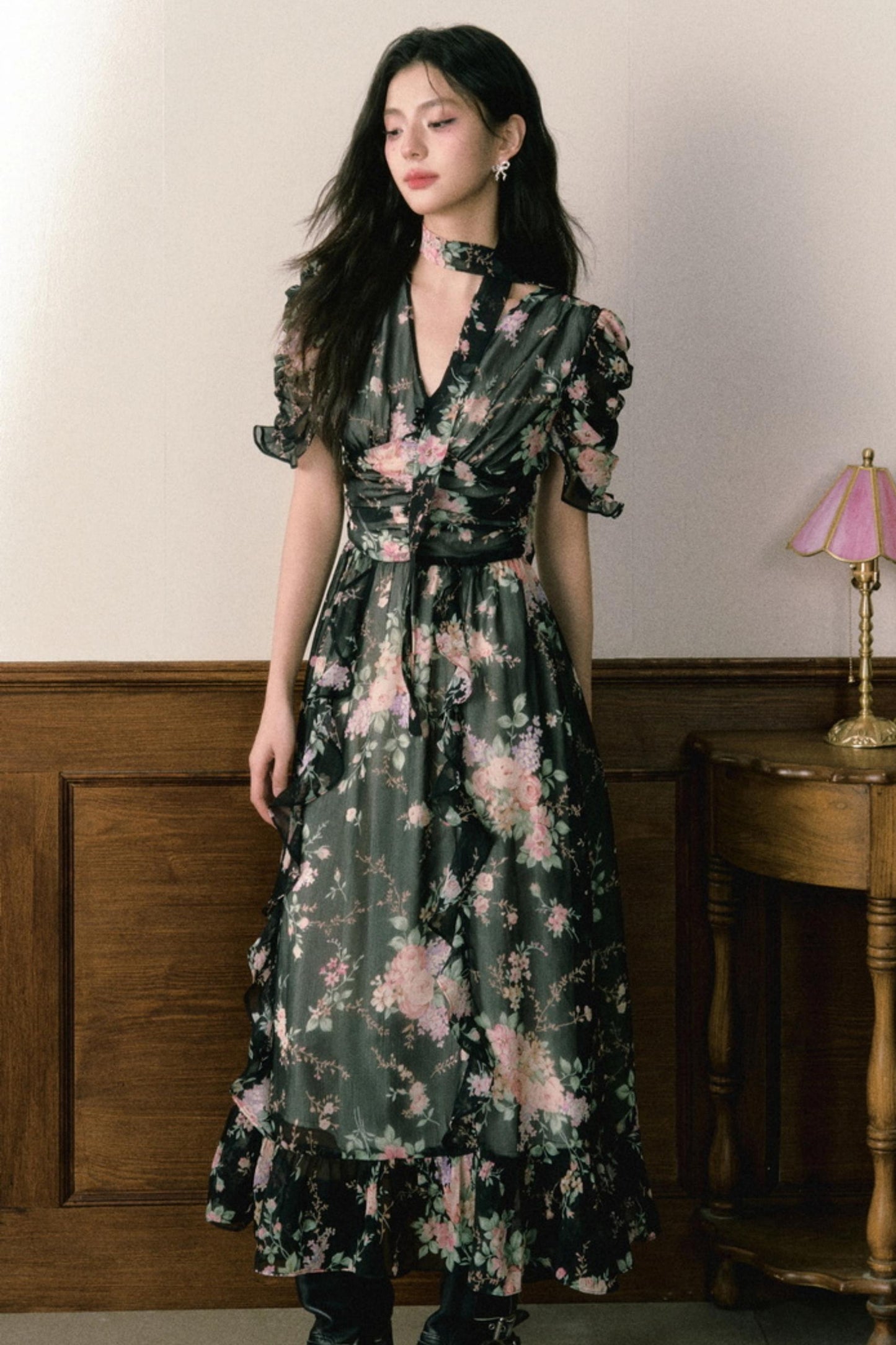 Pink Chiffon V-Neck Summer Dress