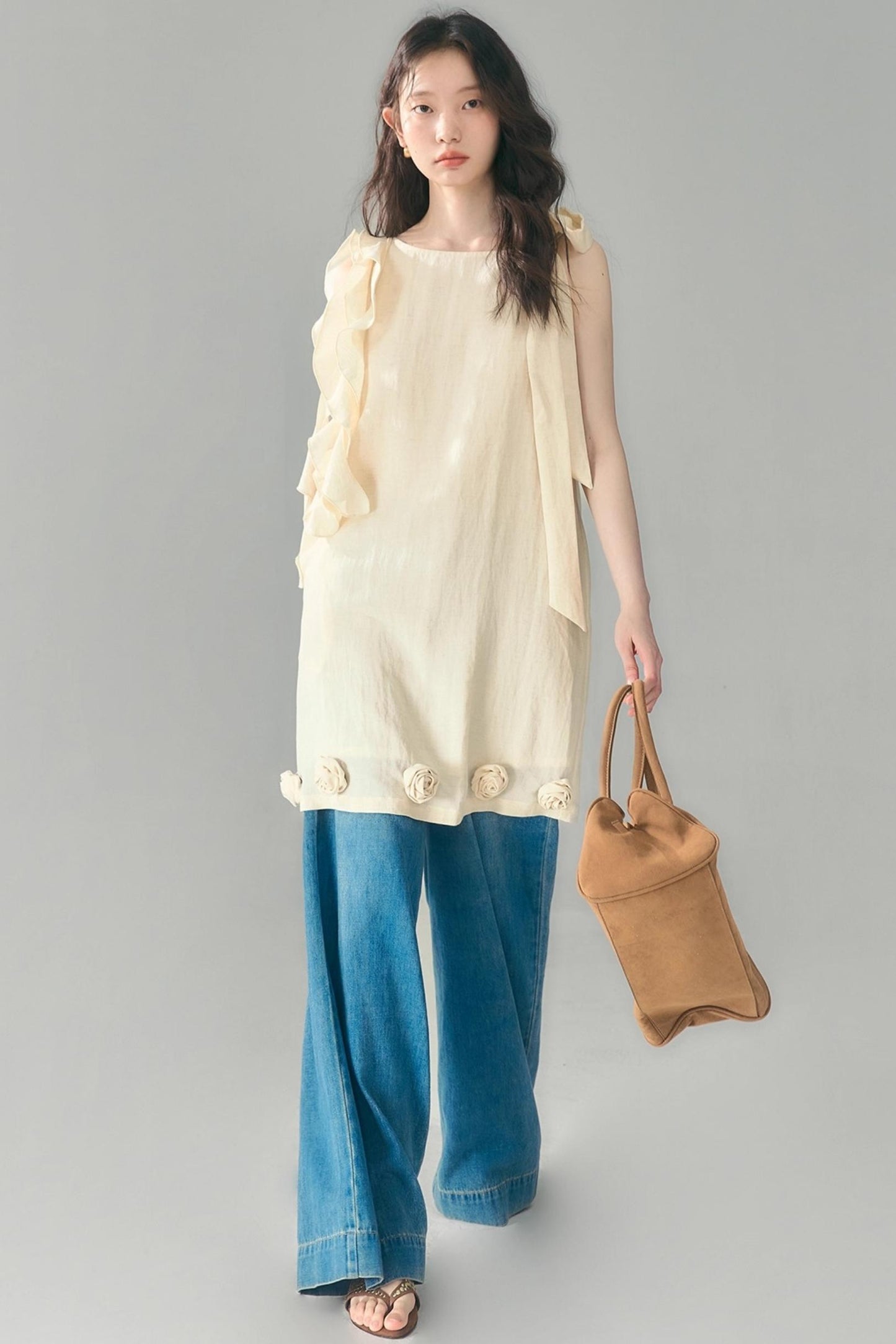 Three-Dimensional Rose Lace Linen-Blend Dress