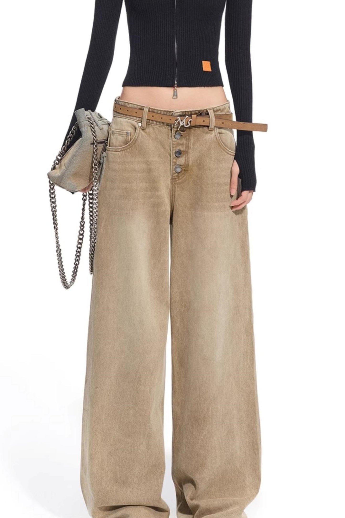 Heavy Washed Twill Denim Loose Jeans