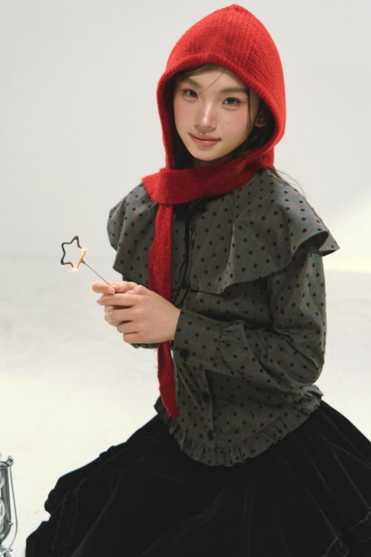 Plaid Velvet Floral Cape Top