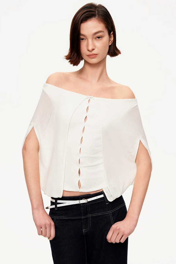 Lyocell Wool One-Shoulder Top
