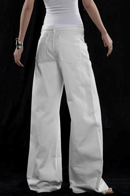 Weiße Mid-Waist Weite Hose