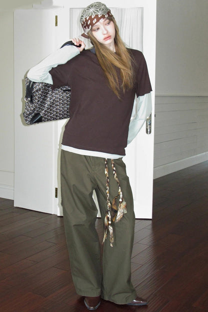 Fake Two-Piece Contrast Long Sleeve T-shirt