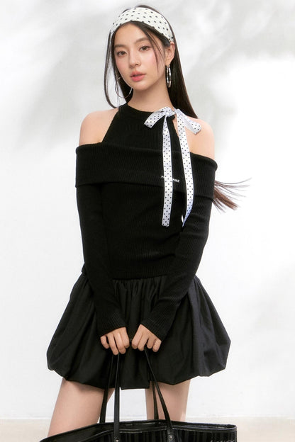 Polka Dot Knitwear Sweater Skirt Set-Up