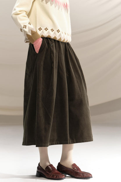 Retro Green Pleated Skirt