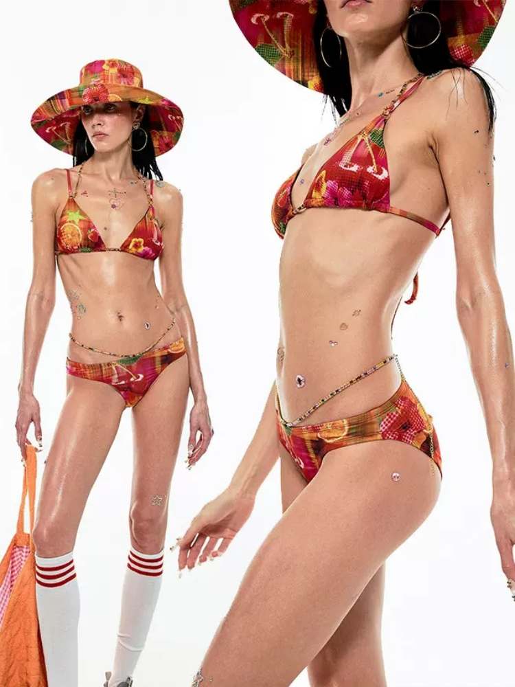 Summer Fruit Dopamine Print Bikini Set