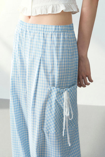 Blue Plaid Off-Shoulder Top Set-Up