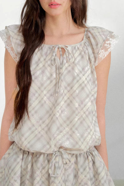 Plaid Flutter Sleeve Dress