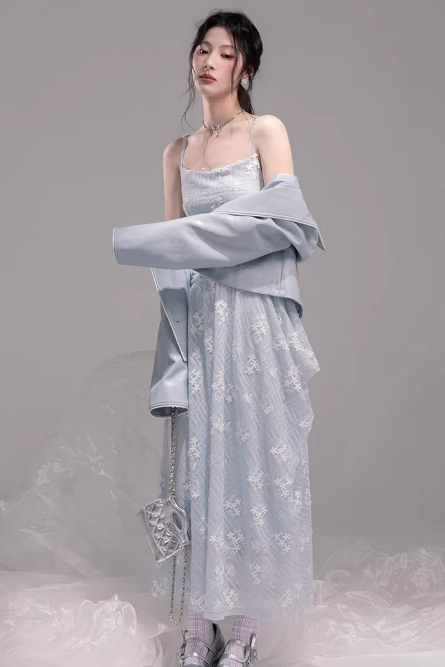 Embroidered Ice Lake Blue Dress