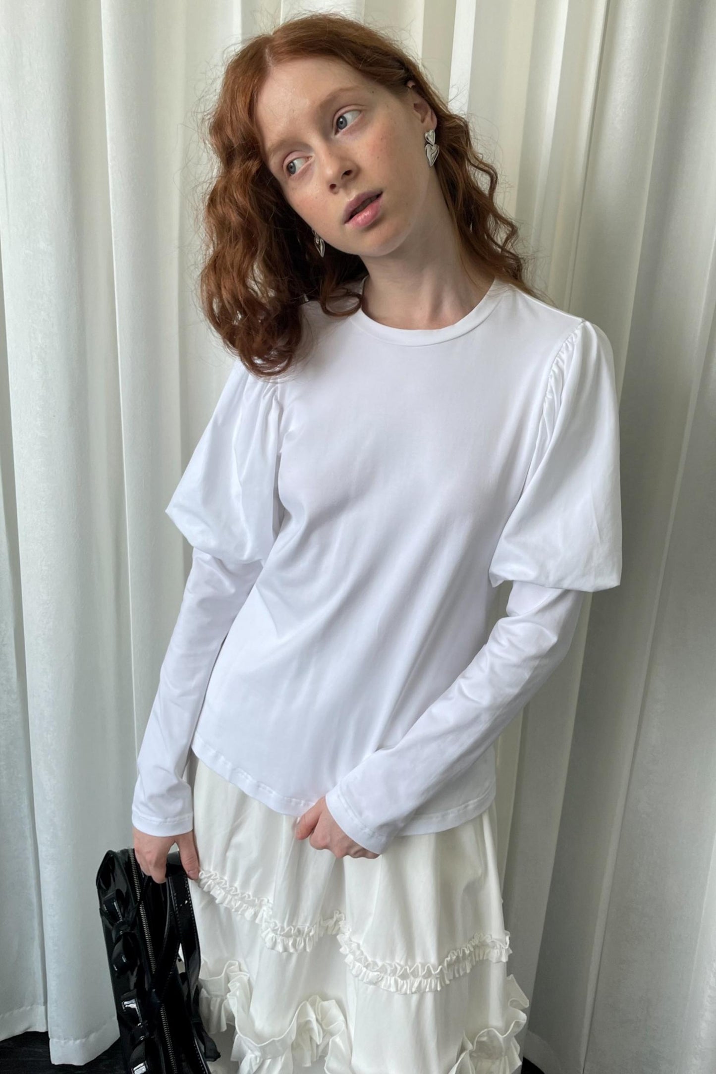 Puff Sleeve Crew Neck Long-Sleeved Top