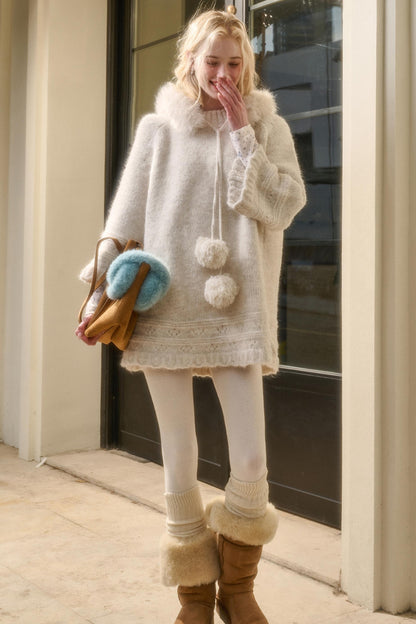 Elegant Hooded Wool Cape Coat