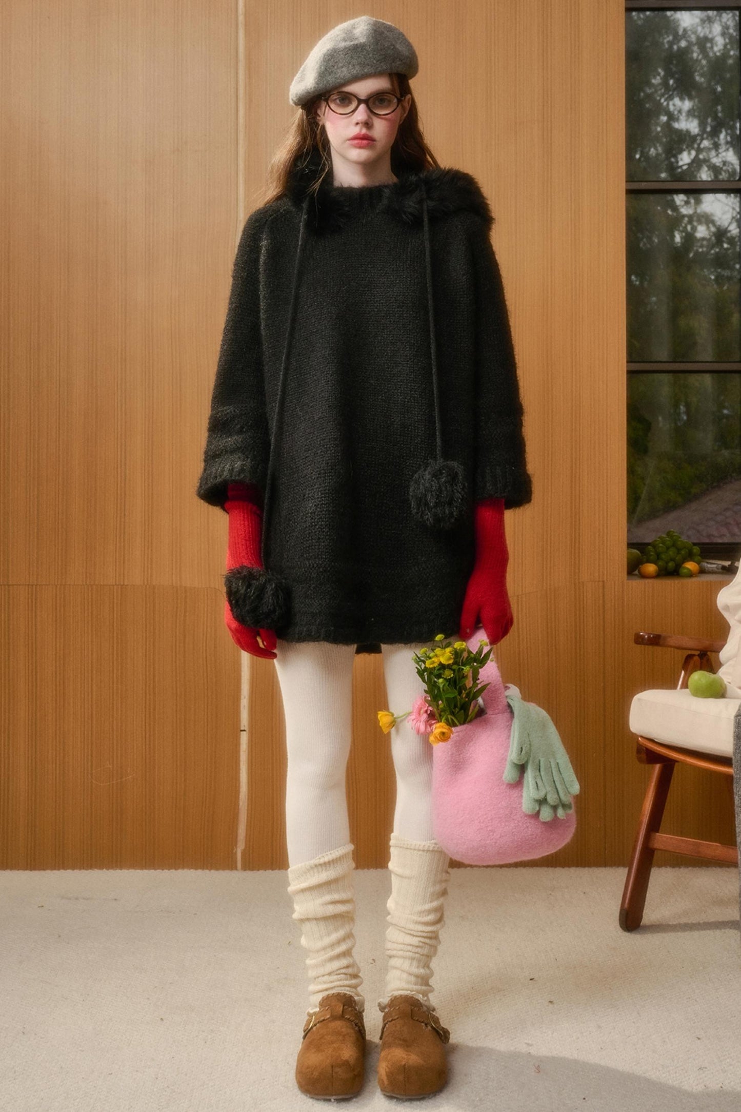 Wool Hooded Cape Heavy Top