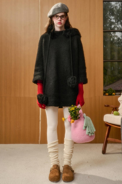 Wool Hooded Cape Heavy Top