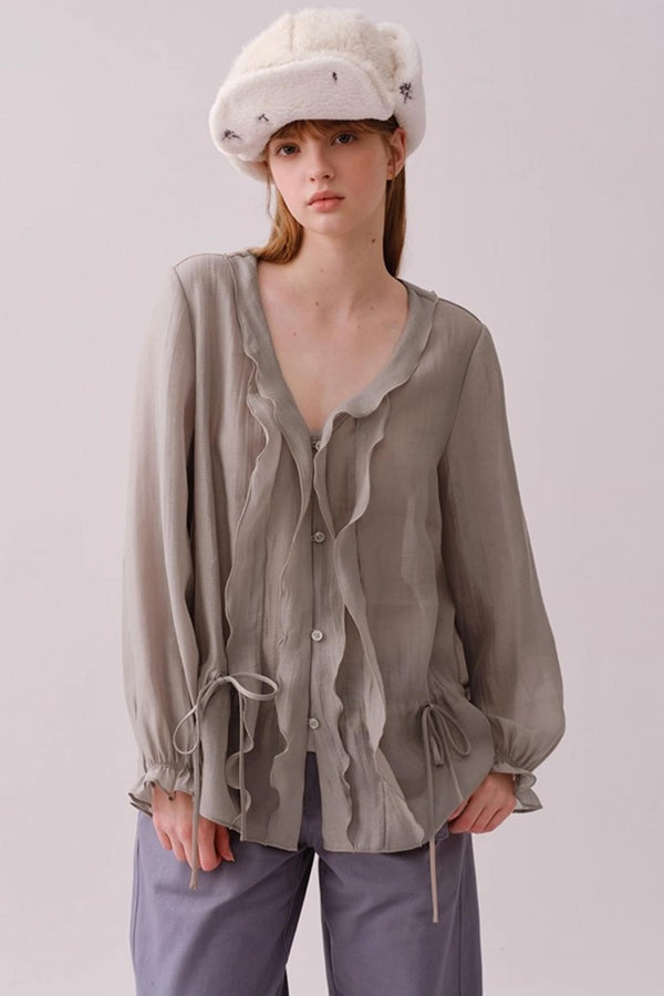 Lyocell Ruffled V-Neck Shirt