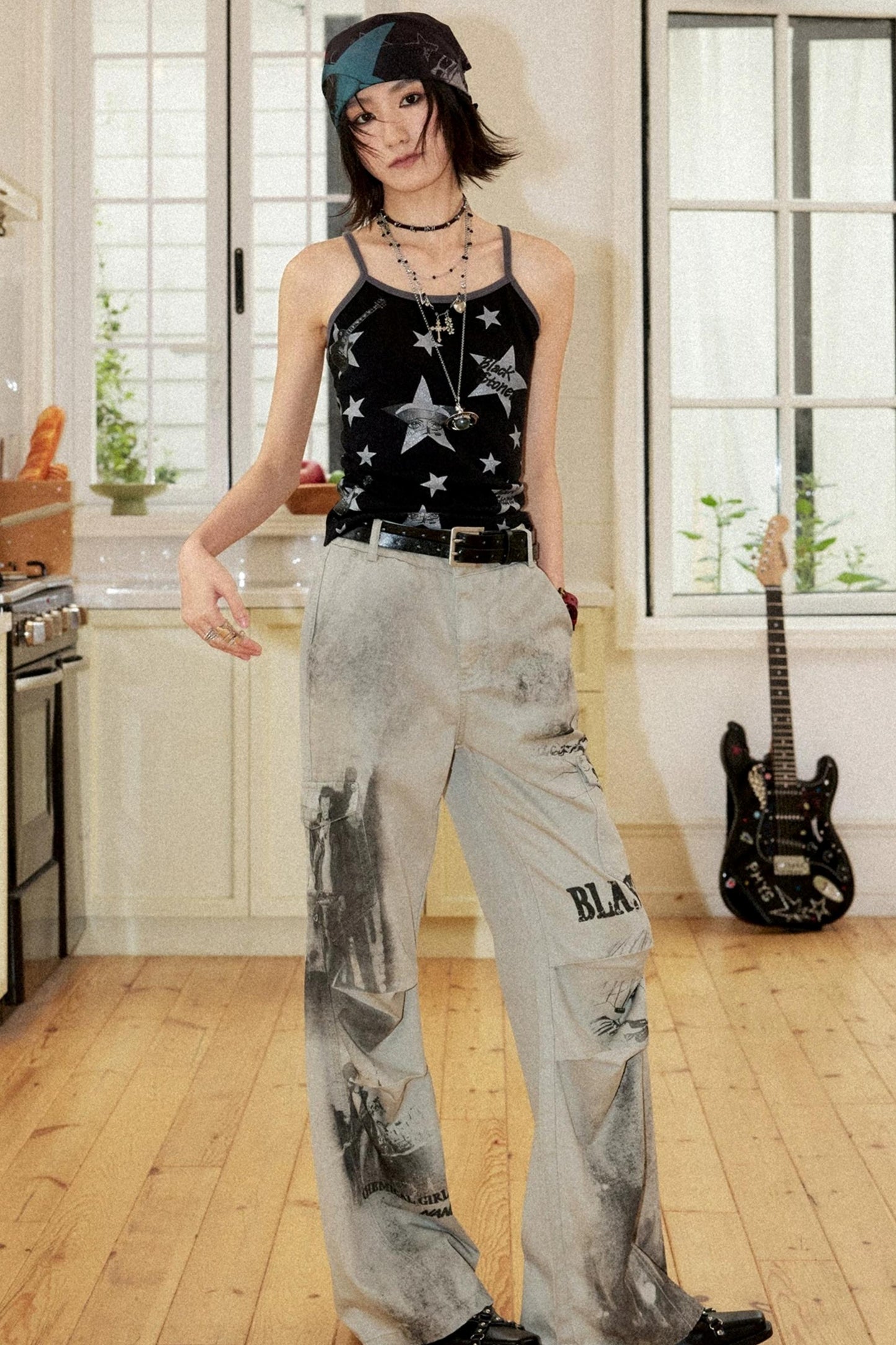 Distressed Patchwork Flared Pants