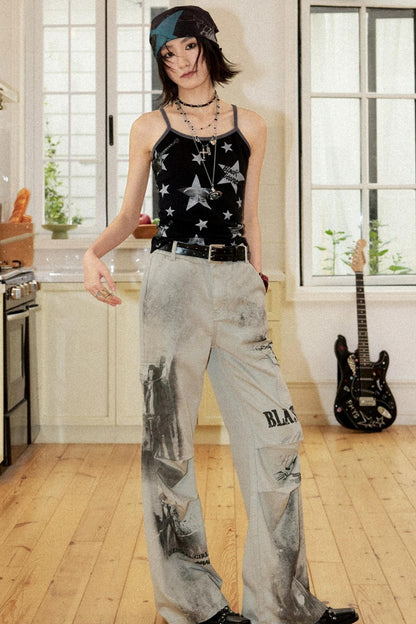 Distressed Patchwork Flared Pants