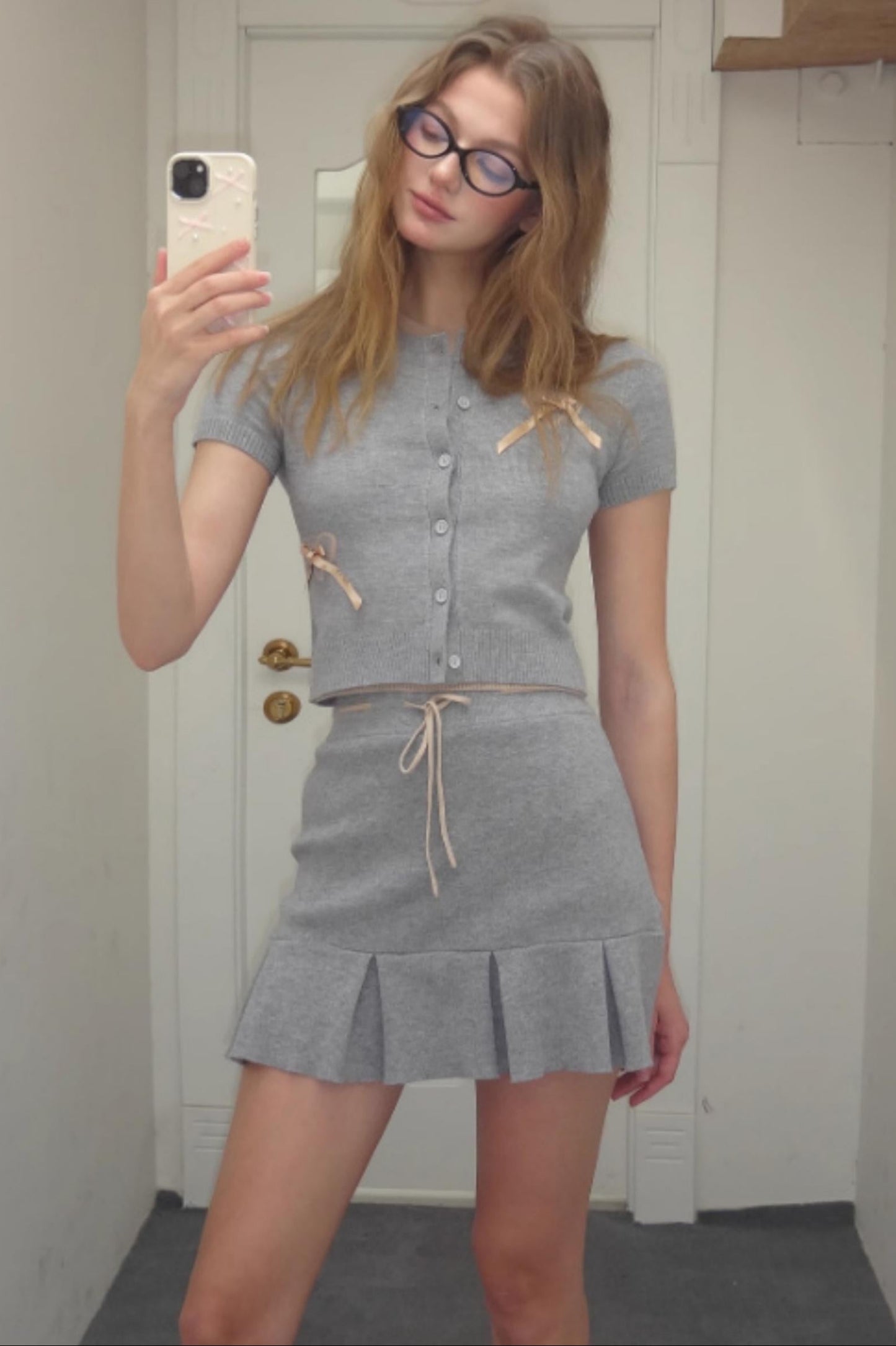 Vintage Gray Knit A-line Skirt Set-Up