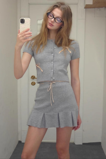 Vintage Gray Knit A-line Skirt Set-Up
