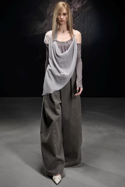 Chiffon-Patchwork-Bluse mit asymmetrischem Schnitt