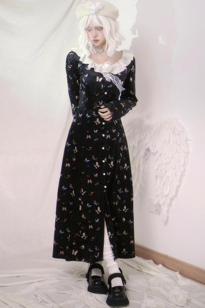 Velvet Retro Elegant Butterfly Dress