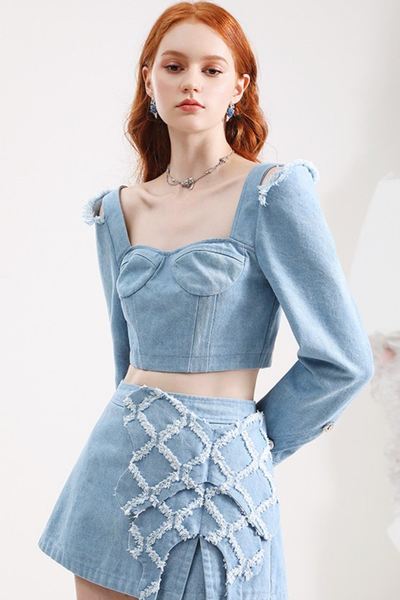 Fashionable Hollow Denim Short Top