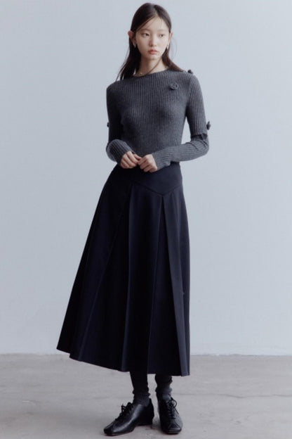 Lime Wool Irregular Pleated Wool Skirt