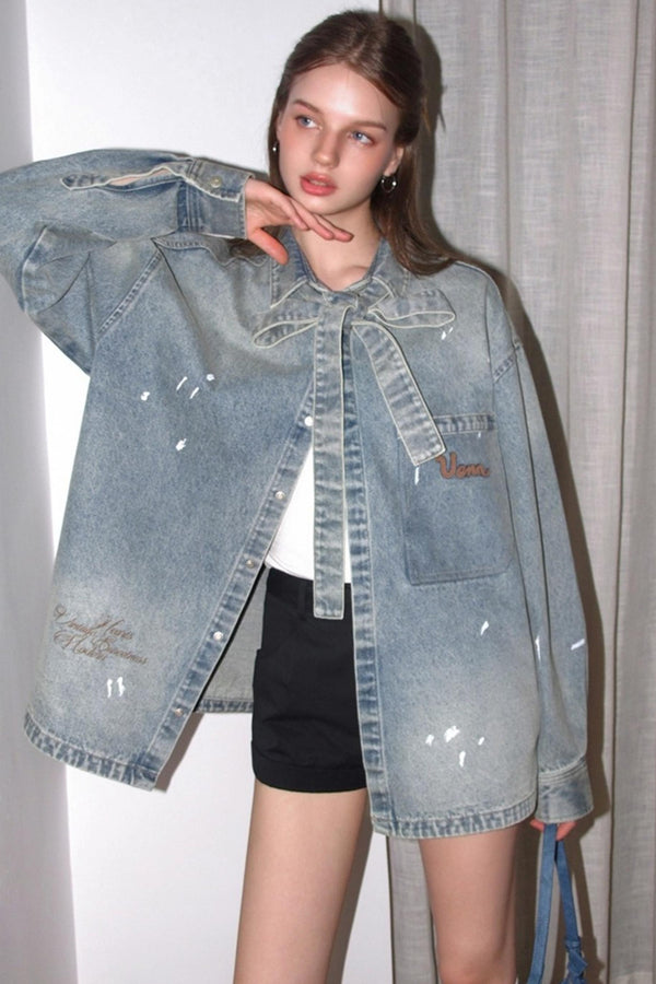 Washed Distressed Loose Denim Jacket