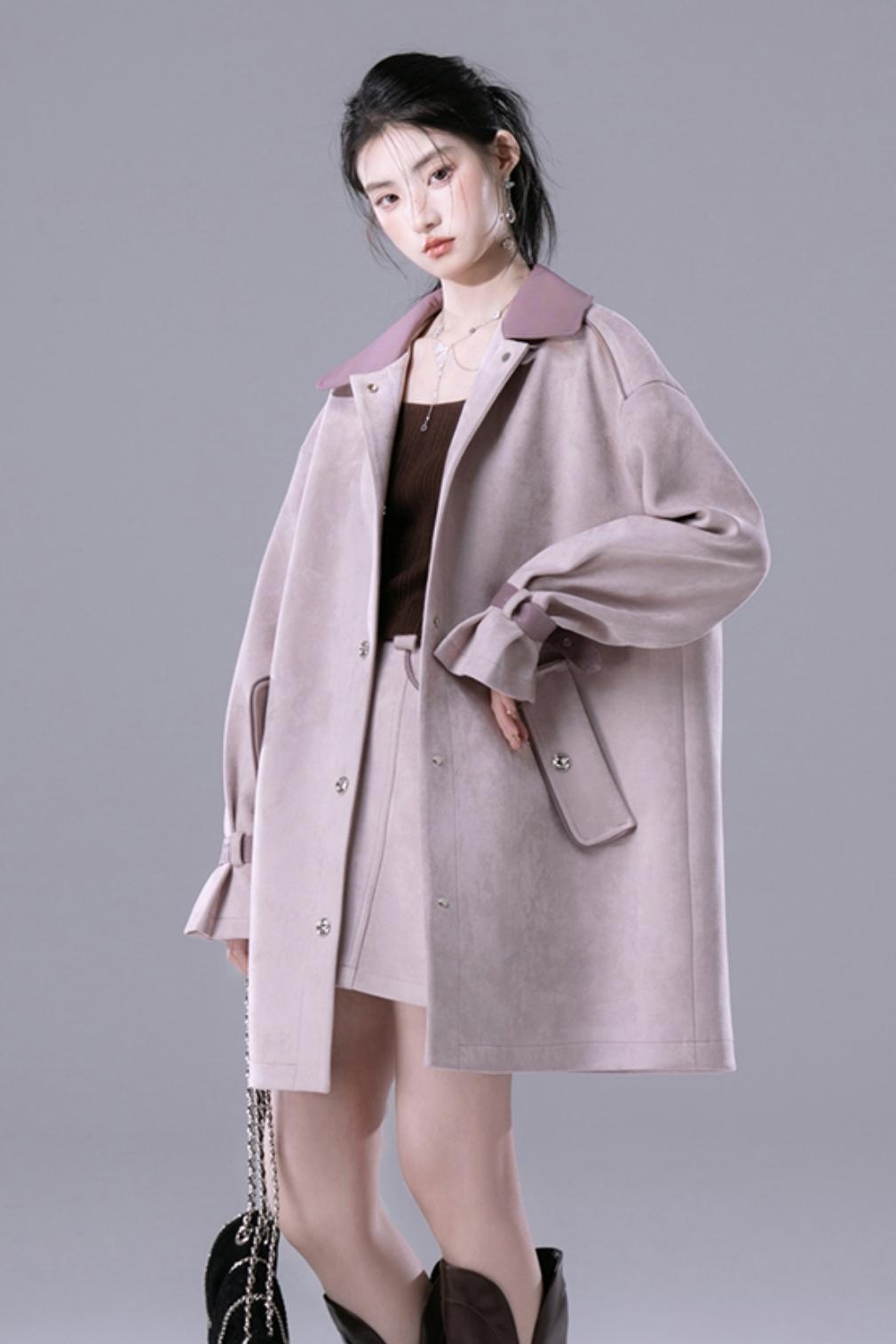 Hera Grey Suede Jacket And Skirt Set-Up