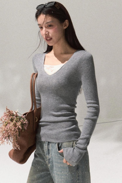 V-Neck Slim Casual Knit Sweater