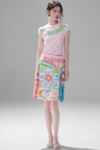Reversible Bird and Tulip Skirt