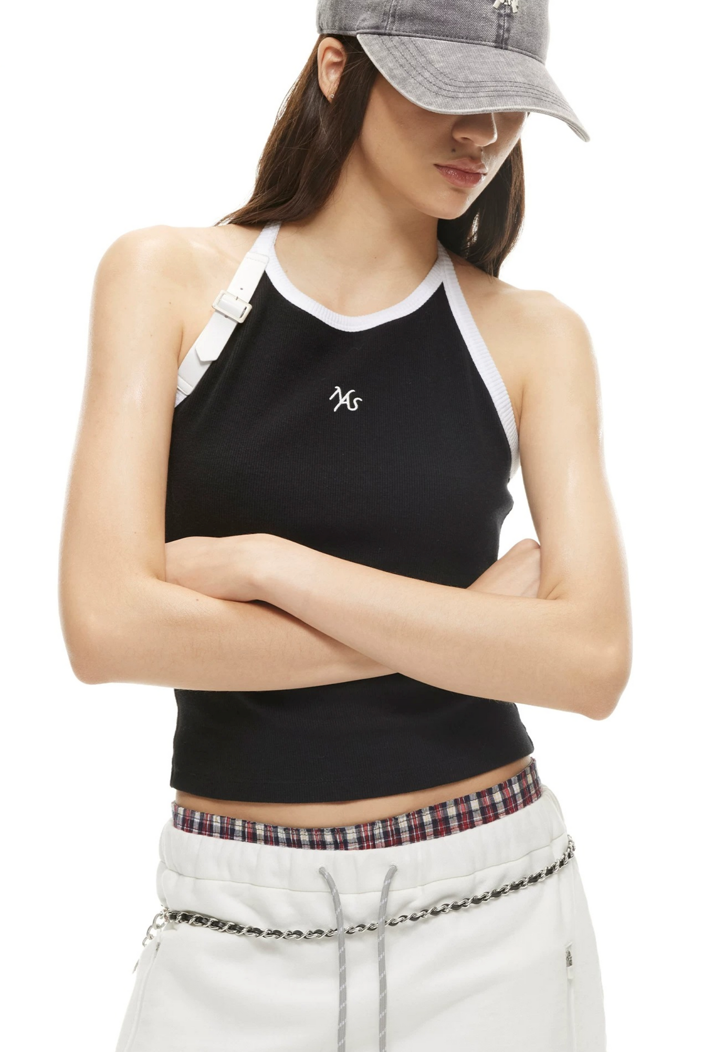 Sand-Washed Color-Blocked Halter Top