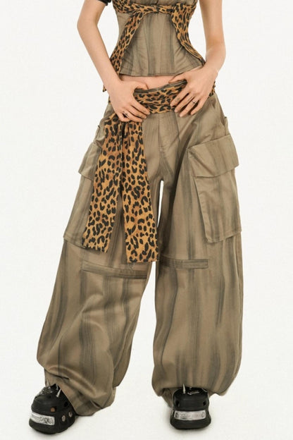 Retro Cargo Style Wide-leg Pants