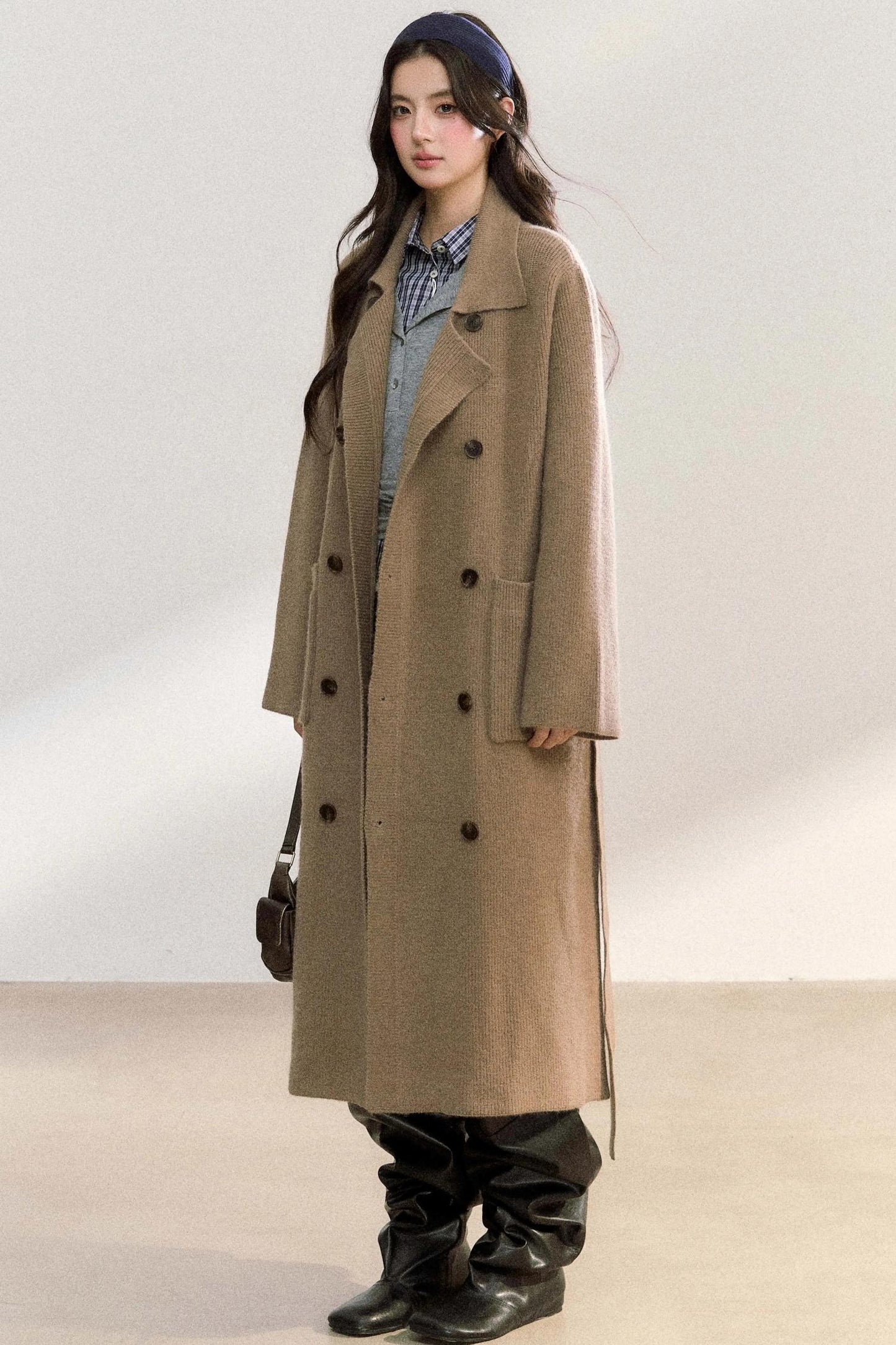 Elegant Knitted Double-Breasted Coat