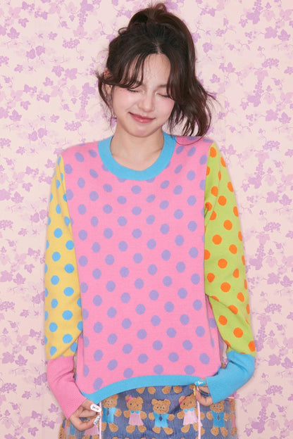 Color-Block Polka Dot Sweater