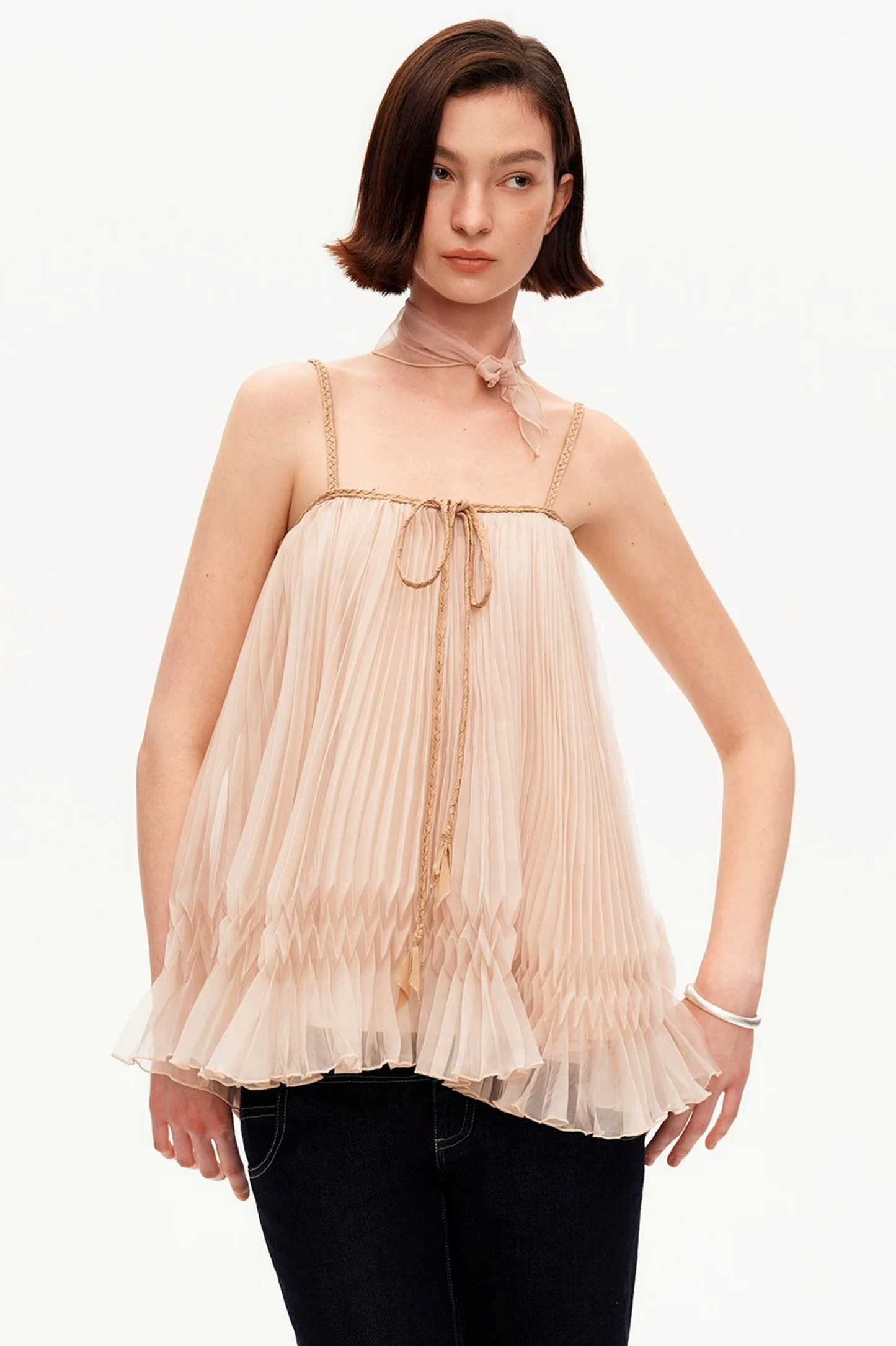 Chiffon Pleated Suspender Top