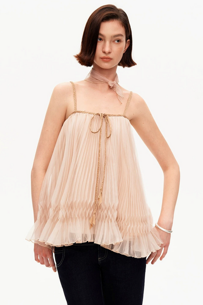Chiffon Pleated Suspender Top