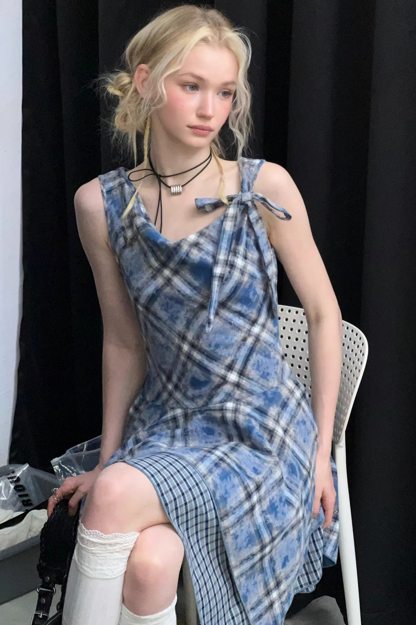 Sea Mist Plaid Strap Dress