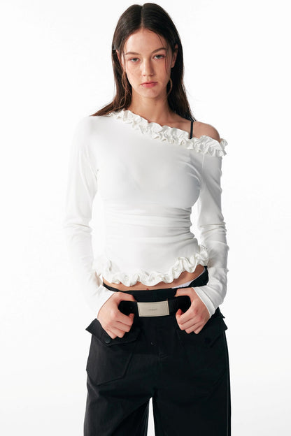 Irregular Lace Waist Slimming Top