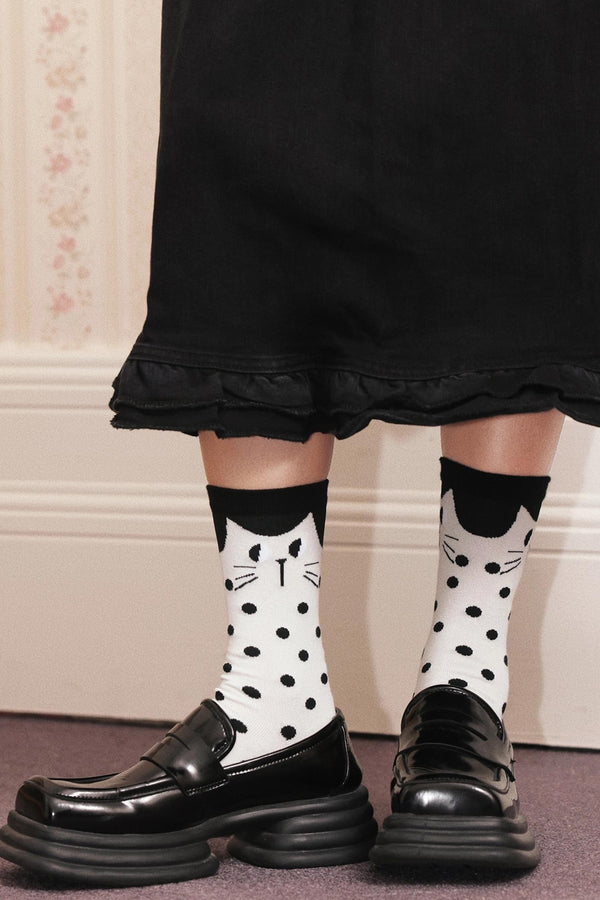 White Polka Dot Kitten Socks