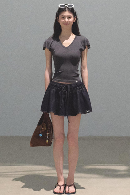 Green Apples Sleeve V-Neck Skinny Top