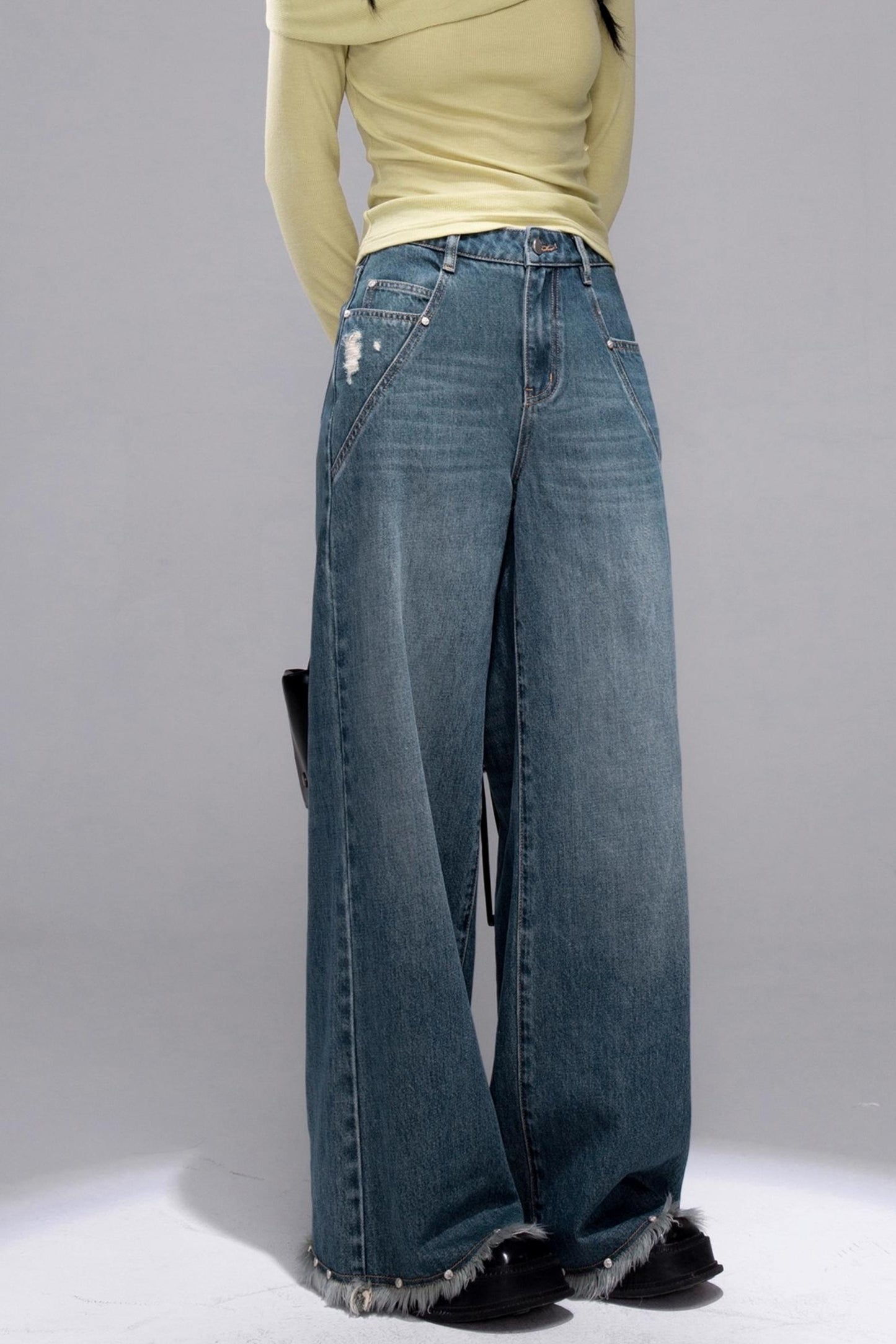 Deep Lake Blue Washed Wide-Leg Jeans
